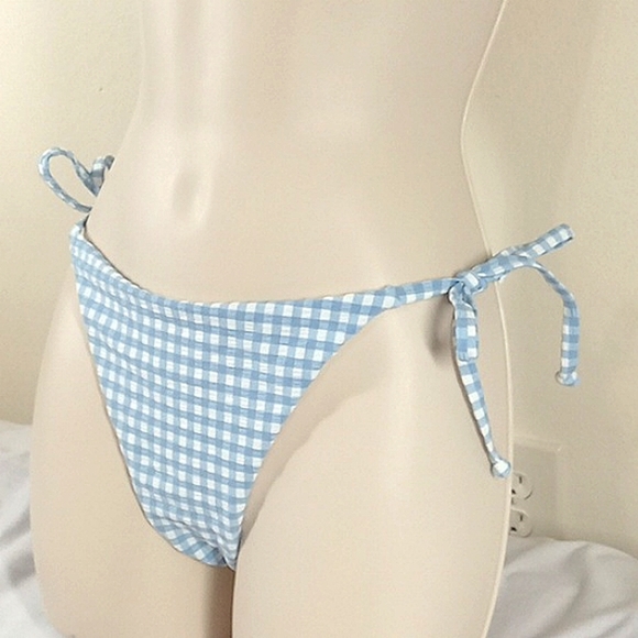 NEW Andie Light Blue White Swim Vacation GINGHAM  String Bottom XL Extra Large - Picture 2 of 4